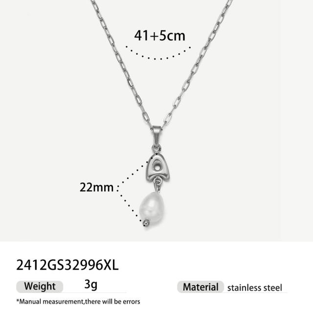 Real Pearl Stainless Steel Necklace Simple initial pendant necklace