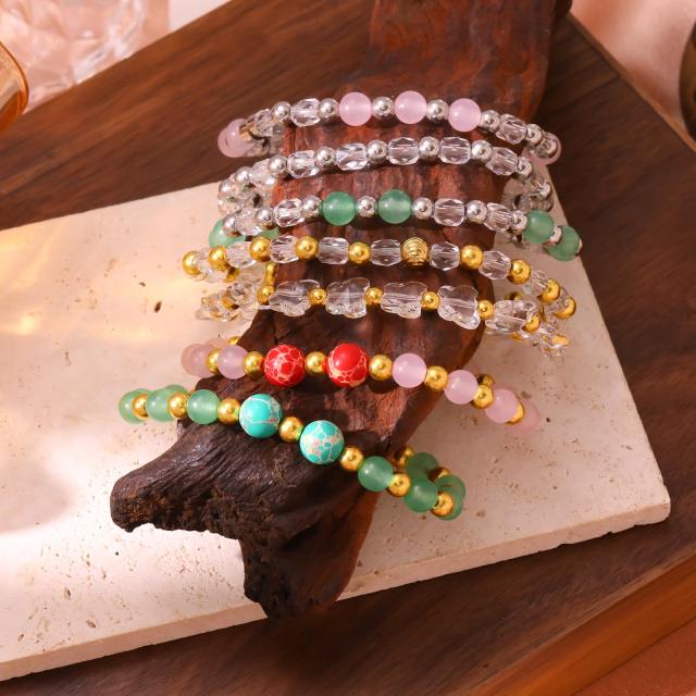 Handmade colorful crystal bead stainless steel bead bracelet