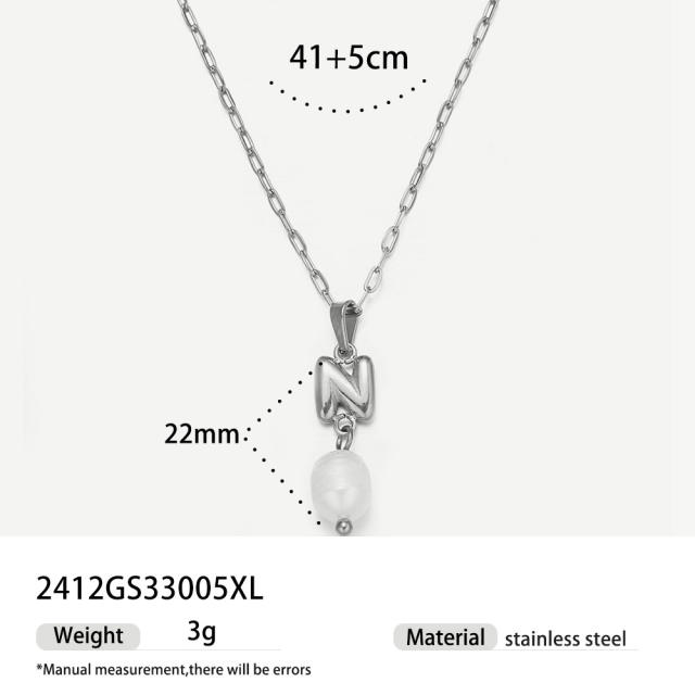 Real Pearl Stainless Steel Necklace Simple initial pendant necklace