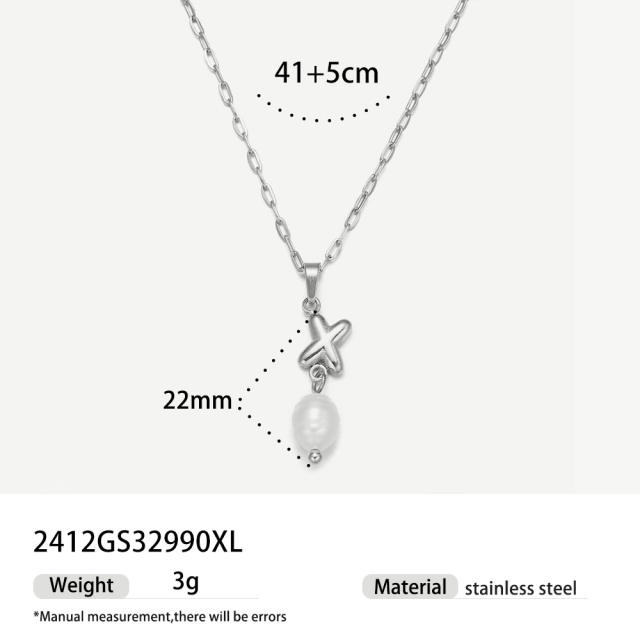 Real Pearl Stainless Steel Necklace Simple initial pendant necklace