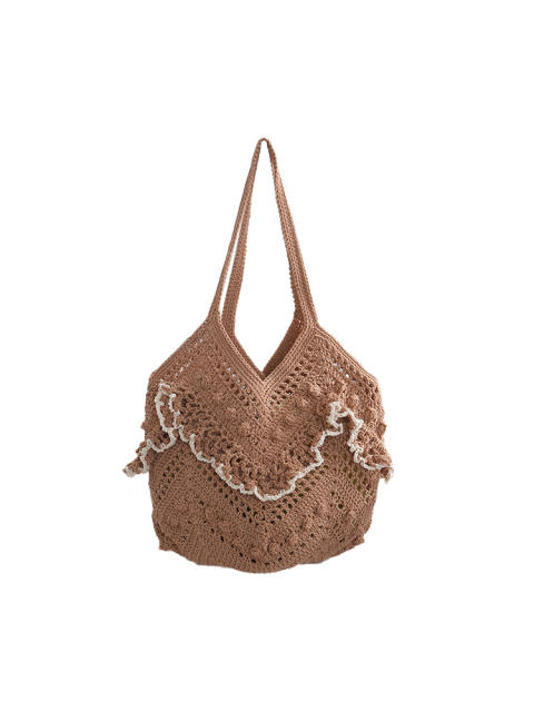 2026 Woven Shoulder Bag Handmade Woven Hollow Tote Bag Beach Vacation Women's Bag