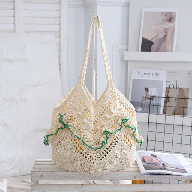 2026 Woven Shoulder Bag Handmade Woven Hollow Tote Bag Beach Vacation Women's Bag