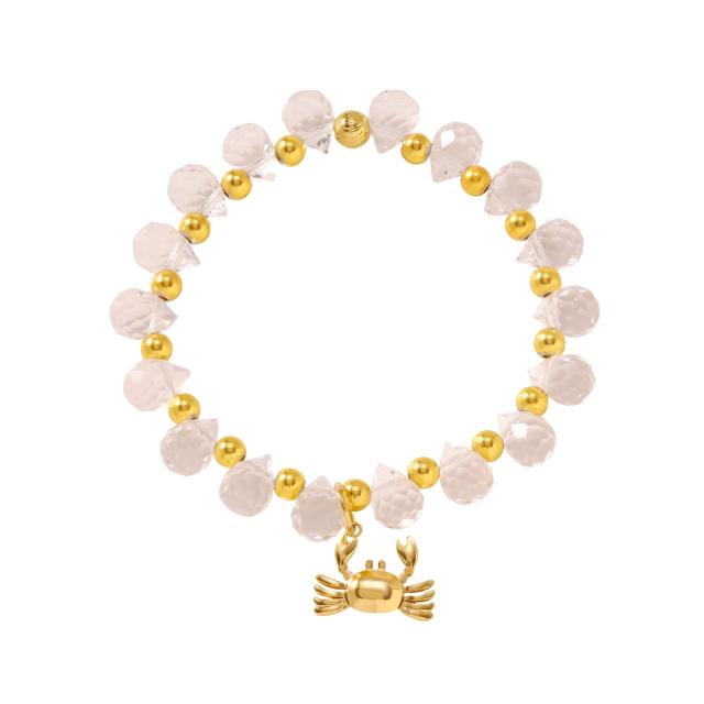 Violet crystal bead stainless steel bead charm bracelet