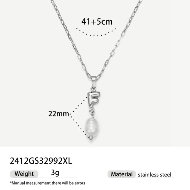 Real Pearl Stainless Steel Necklace Simple initial pendant necklace