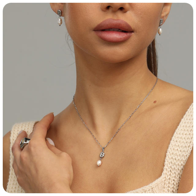 Real Pearl Stainless Steel Necklace Simple initial pendant necklace