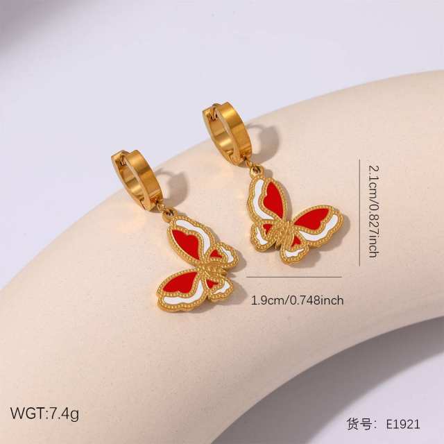 Sweet enamel butterfly charm stainless steel necklace bracelet set