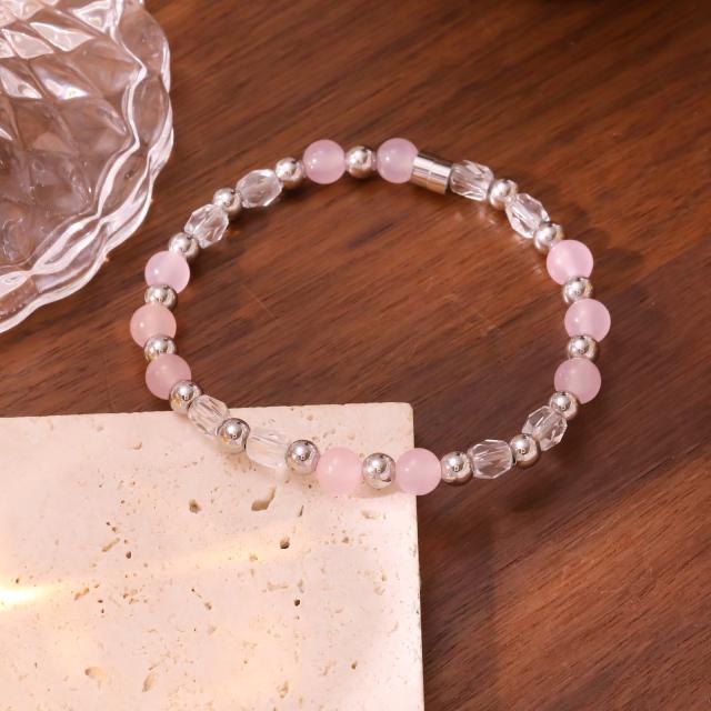 Handmade colorful crystal bead stainless steel bead bracelet
