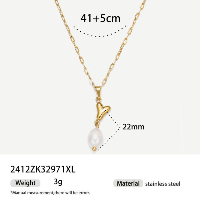 Real Pearl Stainless Steel Necklace Simple initial pendant necklace