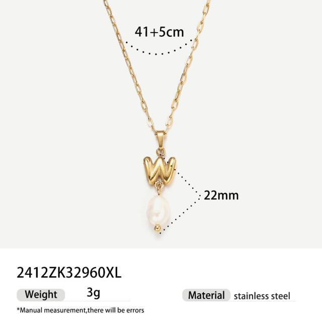 Real Pearl Stainless Steel Necklace Simple initial pendant necklace