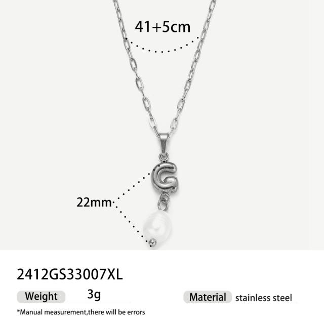 Real Pearl Stainless Steel Necklace Simple initial pendant necklace