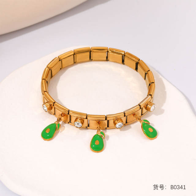 Sweet fruit charm enamel charm stainless steel bracelet