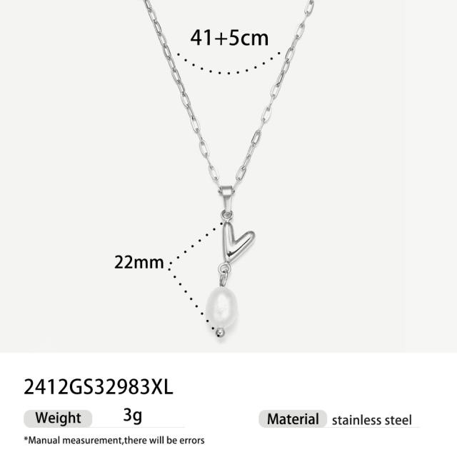 Real Pearl Stainless Steel Necklace Simple initial pendant necklace