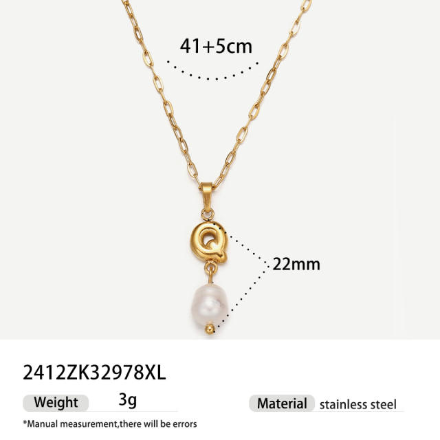 Real Pearl Stainless Steel Necklace Simple initial pendant necklace