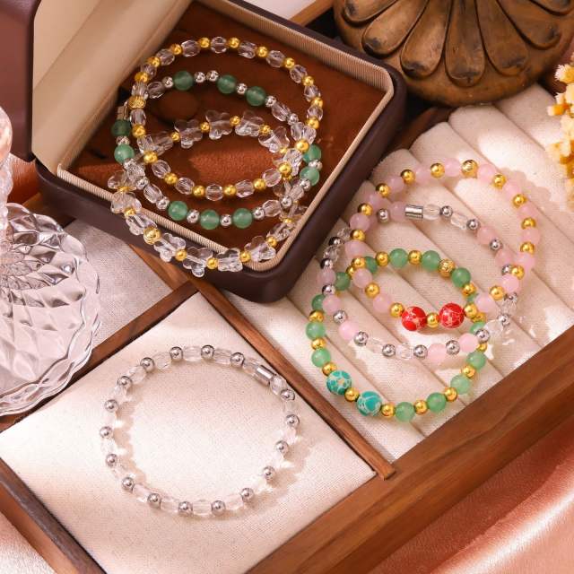 Handmade colorful crystal bead stainless steel bead bracelet