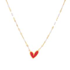 Simple red black enamel heart pearl chain necklace stainless steel necklace