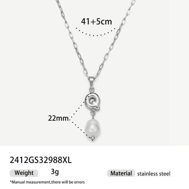 Real Pearl Stainless Steel Necklace Simple initial pendant necklace