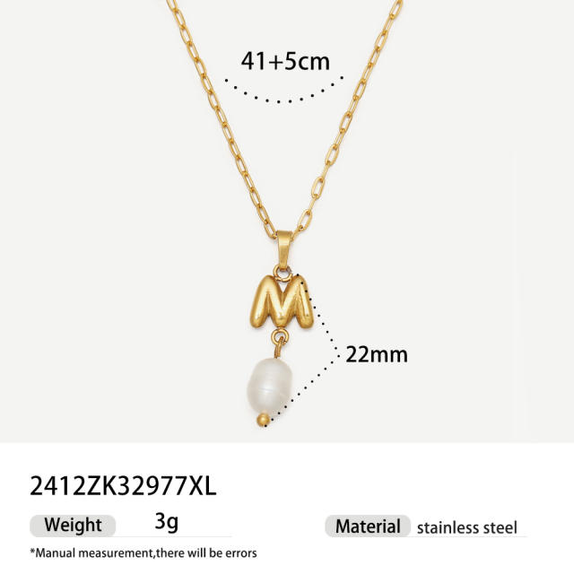 Real Pearl Stainless Steel Necklace Simple initial pendant necklace