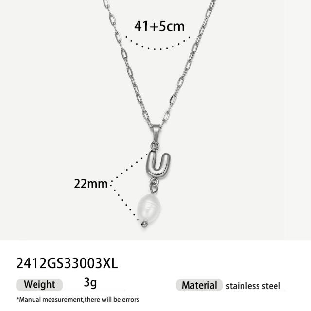 Real Pearl Stainless Steel Necklace Simple initial pendant necklace