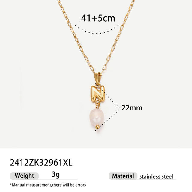 Real Pearl Stainless Steel Necklace Simple initial pendant necklace