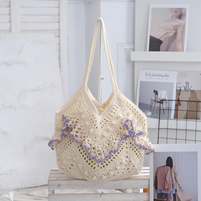 2026 Woven Shoulder Bag Handmade Woven Hollow Tote Bag Beach Vacation Women's Bag