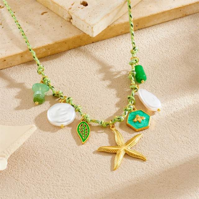 Ocean Element Series Stainless Steel Necklace Starfish Turtle Conch Shell Marine Life charm necklace