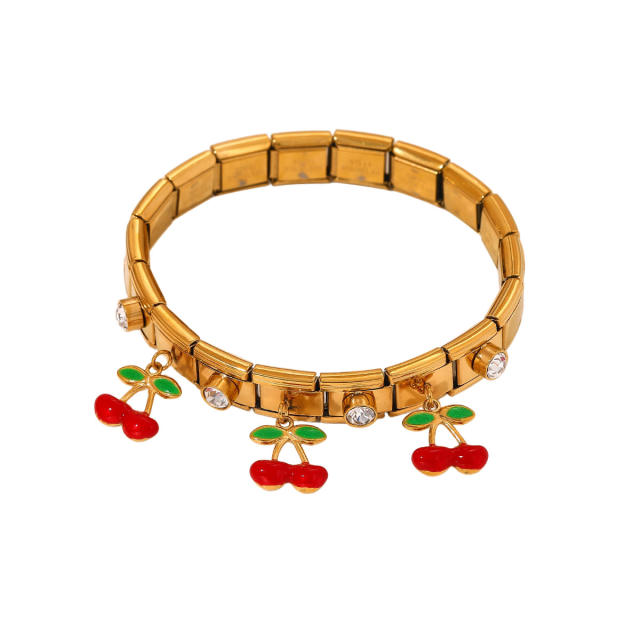 Sweet fruit charm enamel charm stainless steel bracelet