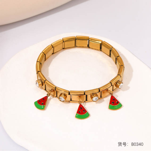 Sweet fruit charm enamel charm stainless steel bracelet
