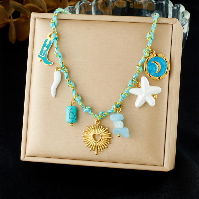 Ocean Element Series Stainless Steel Necklace Starfish Turtle Conch Shell Marine Life charm necklace