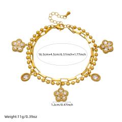 Hot sale clear crystal flower charm two layer stainless steel bracelet