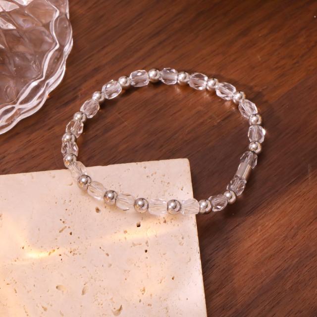 Handmade colorful crystal bead stainless steel bead bracelet