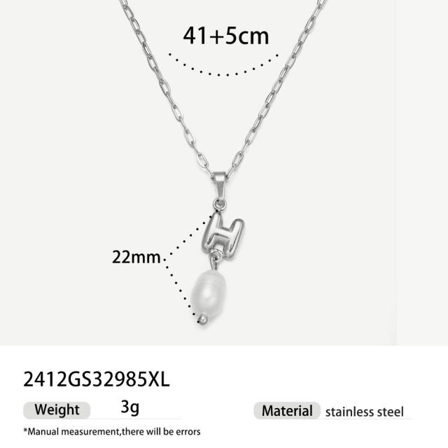 Real Pearl Stainless Steel Necklace Simple initial pendant necklace