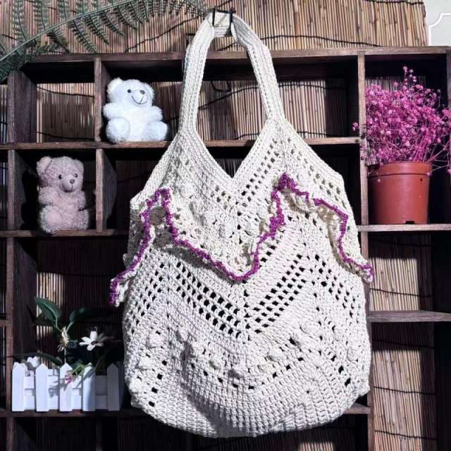 2026 Woven Shoulder Bag Handmade Woven Hollow Tote Bag Beach Vacation Women's Bag