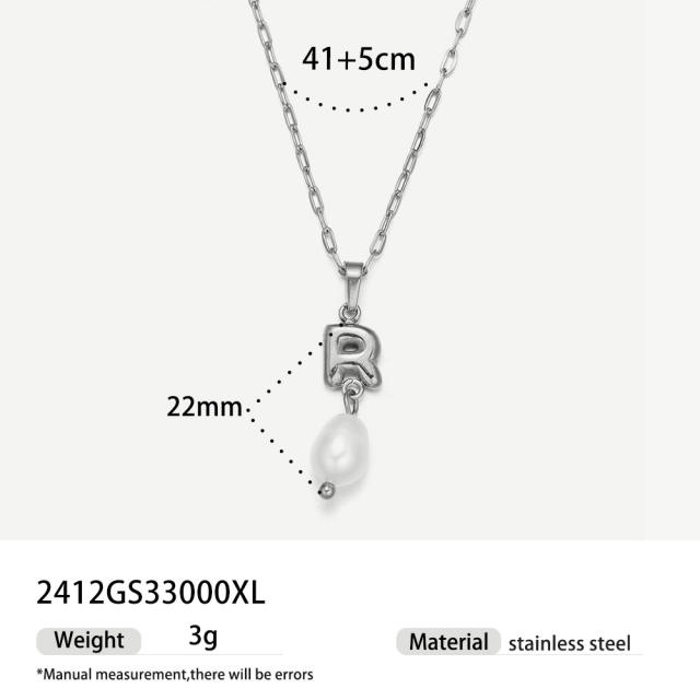 Real Pearl Stainless Steel Necklace Simple initial pendant necklace
