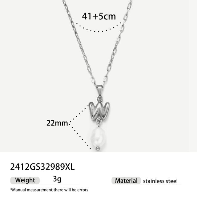 Real Pearl Stainless Steel Necklace Simple initial pendant necklace
