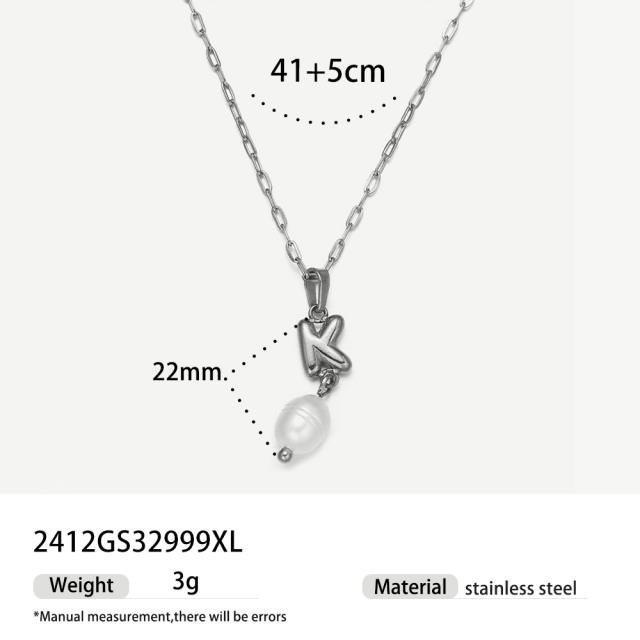 Real Pearl Stainless Steel Necklace Simple initial pendant necklace