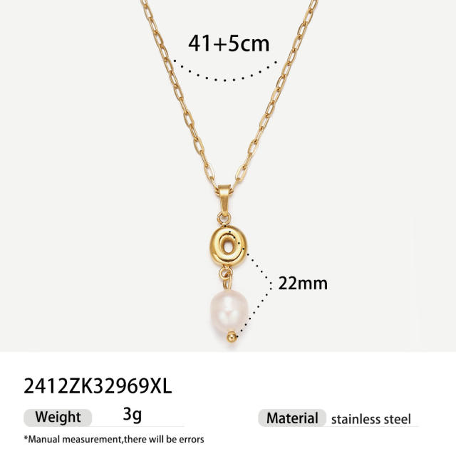 Real Pearl Stainless Steel Necklace Simple initial pendant necklace