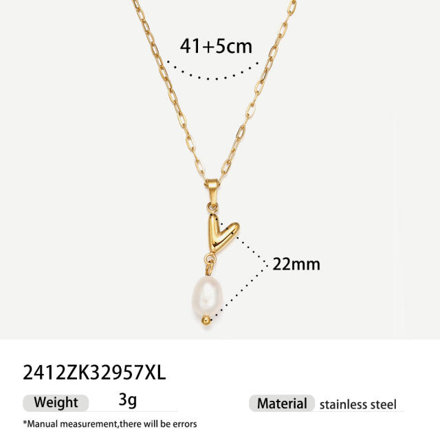 Real Pearl Stainless Steel Necklace Simple initial pendant necklace