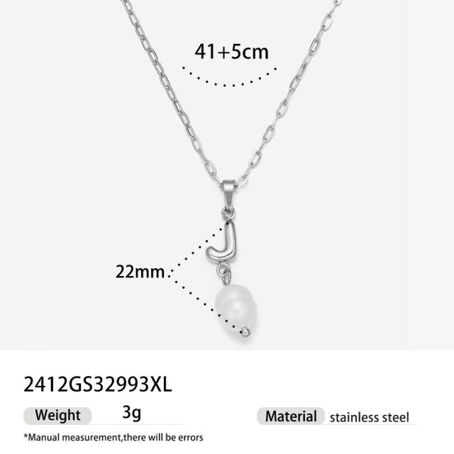 Real Pearl Stainless Steel Necklace Simple initial pendant necklace