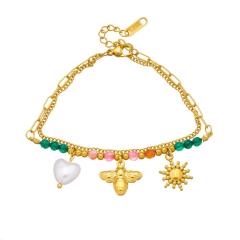 Sweet colorful bead sun bee heart charm stainless steel bracelet