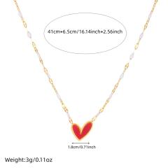 Simple red black enamel heart pearl chain necklace stainless steel necklace