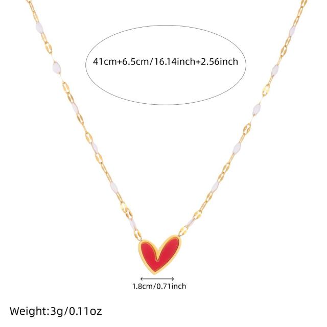 Simple red black enamel heart pearl chain necklace stainless steel necklace