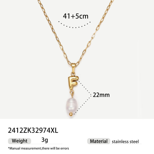 Real Pearl Stainless Steel Necklace Simple initial pendant necklace