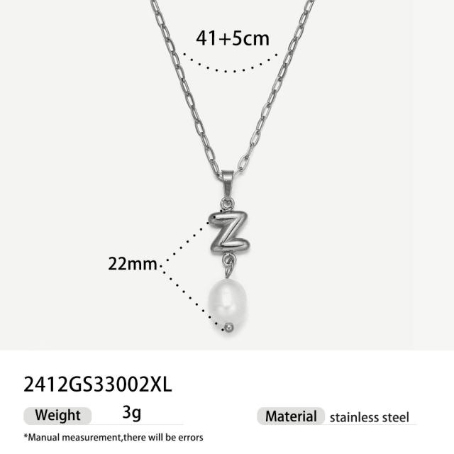Real Pearl Stainless Steel Necklace Simple initial pendant necklace
