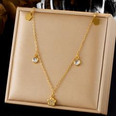 Korean fashion tiny diamond heart flower charm stainless steel necklace