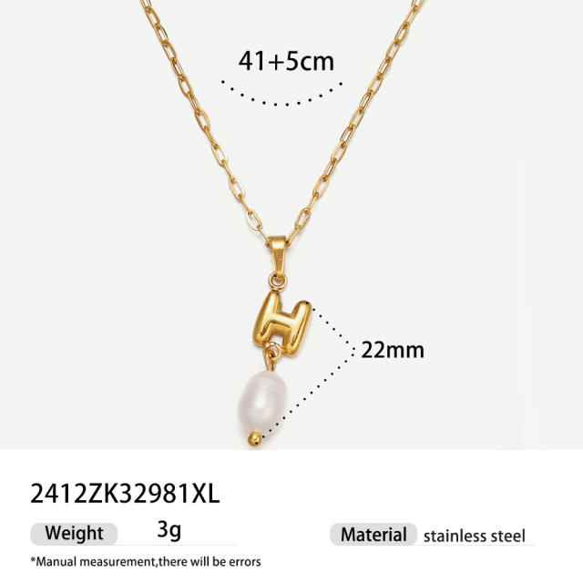 Real Pearl Stainless Steel Necklace Simple initial pendant necklace
