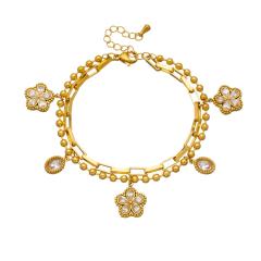 Hot sale clear crystal flower charm two layer stainless steel bracelet