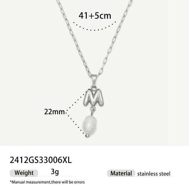 Real Pearl Stainless Steel Necklace Simple initial pendant necklace