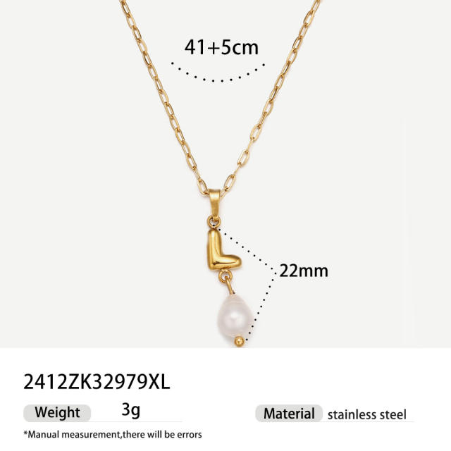Real Pearl Stainless Steel Necklace Simple initial pendant necklace