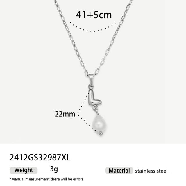 Real Pearl Stainless Steel Necklace Simple initial pendant necklace