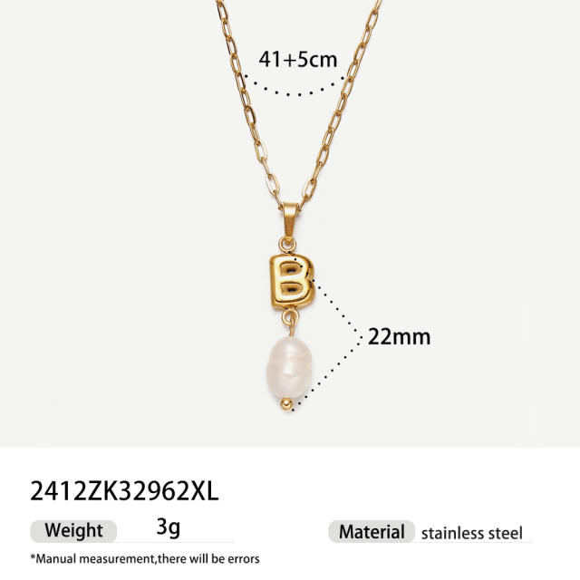 Real Pearl Stainless Steel Necklace Simple initial pendant necklace